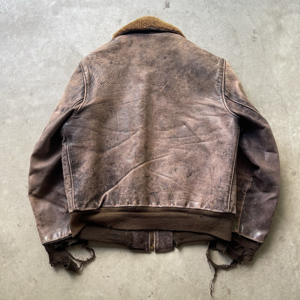Vintage 40s Horsehide Leather Flight Jacket Talon Zip Mouton Collar 22x22.5 - Picture 9 of 9